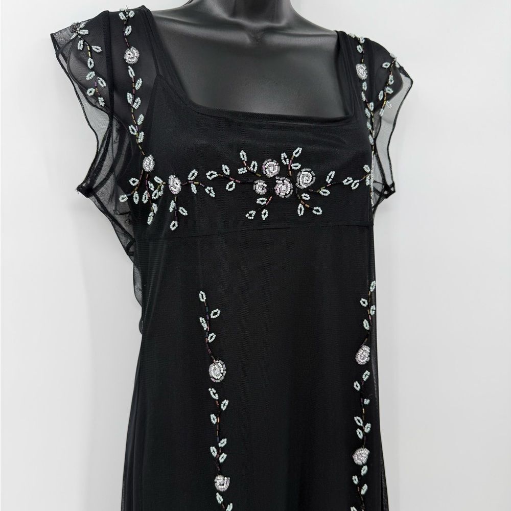 Cache Vintage Y2K Beaded Mesh Sleeveless Midi Dress in Black | Large